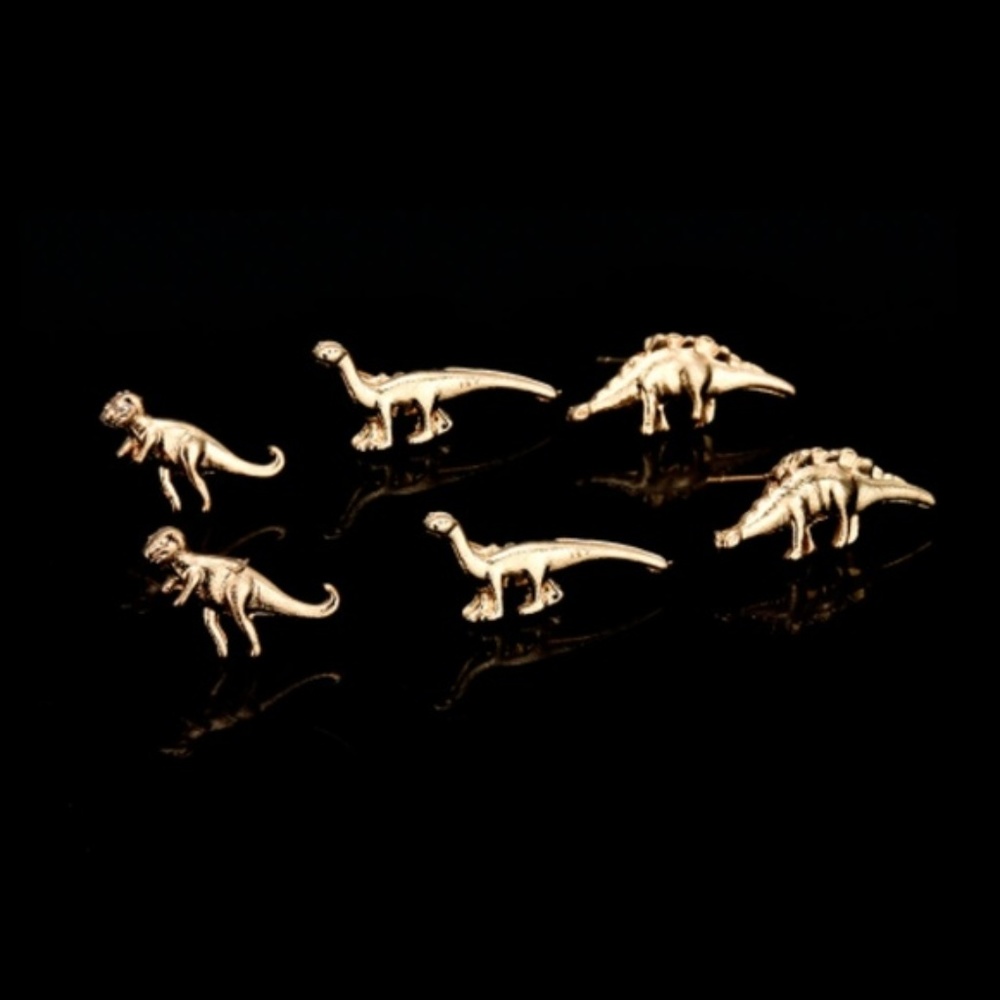 Dinosaur Earrings, Silver or Gold Available - Picture 5 of 5